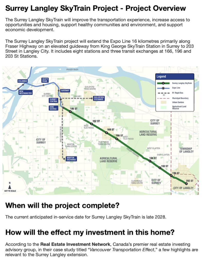 An image of a report we created for the growth of the Skytrain system coming to Langley, BC